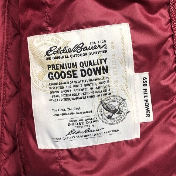 Eddie Bauer Jacket Womens Size Medium Red Goose Down Feathers Quilted Outdoor - Picture 4 of 11